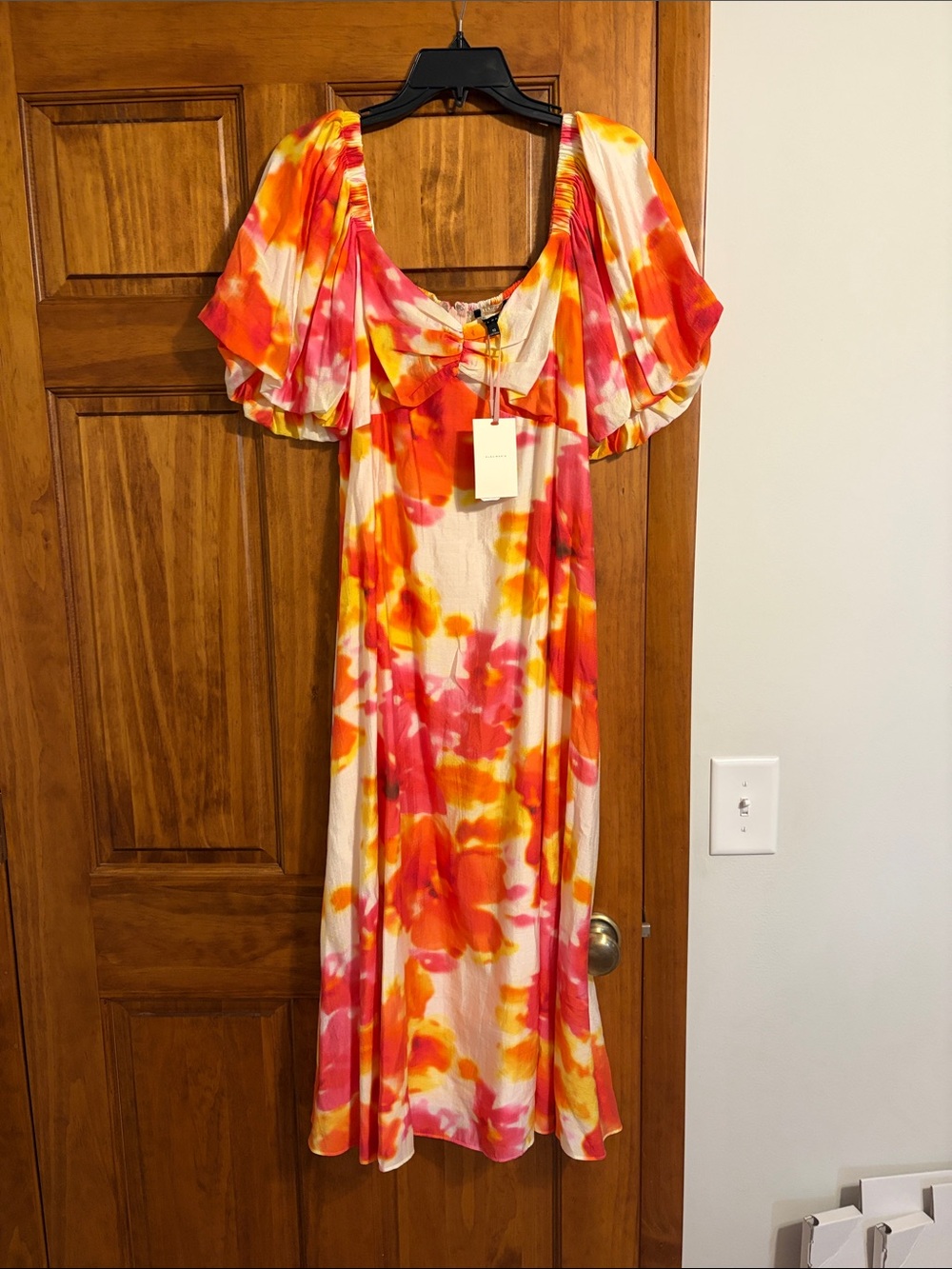 Alex Marie Pink, Orange & Yellow Floral Midi Dress